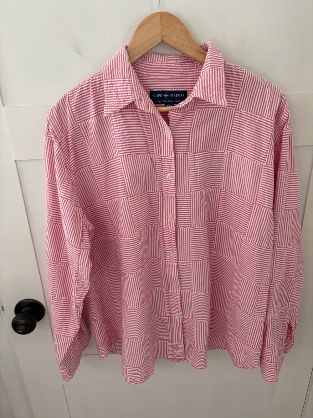 Cape Madras Cotton Seersucker Shirt. Pink/White. Size XXL.